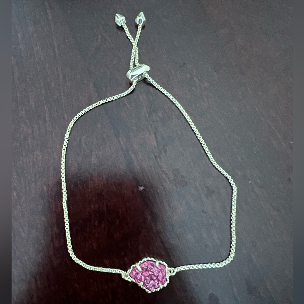 Kendra Scott Silver Adjustable Chain Bracelet with Pink Stone